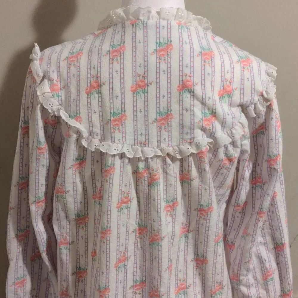 Vintage Lanz Accentuette Small Cotton Long Sleeve Pink RoseLace Trim Night Gown - Picture 7 of 12